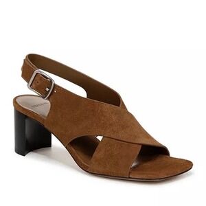 VINCE Womens Omega Suede Slingback Crisscross Sandals Size 7 Elmwood Brown Heels